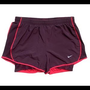 Nike maroon & pink dri-fit running shorts